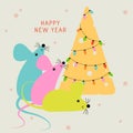 Happy New year. Mouse or rat with cheese Christmas tree Royalty Free Stock Photo