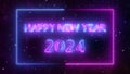 Happy new year 2024. Neon blue and purple 2024 Traveling through sky star fields space supernova colorful light glowing. Space Royalty Free Stock Photo