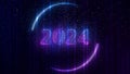 Happy new year 2024 neon light animation. background with colorful lines, glowing trails looped Abstract Pink blue and purple Royalty Free Stock Photo