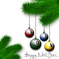 Billiard balls 2021 on a Christmas tree branch Royalty Free Stock Photo