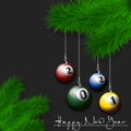 Billiard balls 2021 on a Christmas tree branch Royalty Free Stock Photo