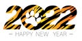 Happy New Year 2022. New yearÃ¢â¬â¢s greeting symbol decorated with tiger skin pattern. Vector illustration isolated on white