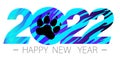 Happy New Year 2022. New yearÃ¢â¬â¢s greeting symbol decorated with tiger skin pattern. Vector illustration isolated on white