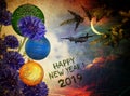 Happy New Year 2019. Night dreams flight