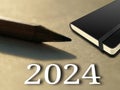 Happy New Year 2024 Notebook And Pencil On Office Desk. Royalty Free Stock Photo