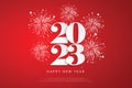 Happy New Year 2023 number design for posters, brochures, banners, websites, on red backgrounds and fireworks.