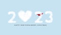 Happy new year number 2023 with heart Clouds, Red Paper Airplane flying up to Sky,Vector illustration text 2023 on blue background Royalty Free Stock Photo