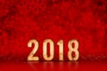Happy New Year 2018 number at red snowflakes sparkling bokeh lights,Leave space for adding content, Holiday greeting card Royalty Free Stock Photo
