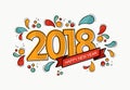 Happy New Year 2018 modern color line art card Royalty Free Stock Photo