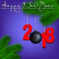 Bowling ball and 2018 on a Christmas tree branch Royalty Free Stock Photo