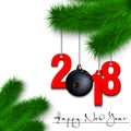 Bowling ball and 2018 on a Christmas tree branch Royalty Free Stock Photo