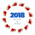 2018 Happy new year numbers design with santa sleigh and presents. Festive premium design template for holiday greeting card. Royalty Free Stock Photo