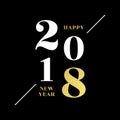 2018 Happy new year numbers and lettering on black background with gold glitter folio effect.