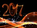 Happy new year 2017 numbers lettering written with fire flame or smoke on black background