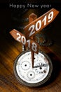 Happy New Year 2019 - Watch with Signs Royalty Free Stock Photo