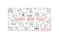 Happy New Year 2024 outline Greeting Card - vector Holidays horizontal illustration