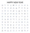 Happy new year outline icons collection. Glad, Joyful, Cheerful, Festive, Bright, Congratulatory, Prosperous vector