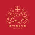 Happy new year , year of the ox with abstract gold line ox zodiac sign and china text mean ox