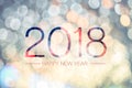 Happy new year 2018 with pale yellow bokeh light sparkling background,Holiday greeting card Royalty Free Stock Photo