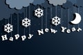 Happy New Year paper art. White snowflakes on blue background Royalty Free Stock Photo