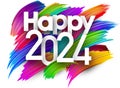 Happy New Year 2024 paper numbers for calendar header on colorful background made of different color brush strokes Royalty Free Stock Photo