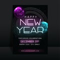 Happy New Year Party Invitation Card Or Flyer Design With 3D Disco Balls And Event