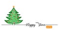 Happy New Year party simple horizontal web banner, poster, background. New Year tree vector sketch, doodle