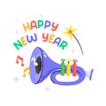 Happy new year party vector design, trumpet icon, new year 2024 celebration party