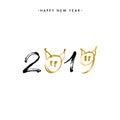 2019 Happy New Year of Pig, gold text isolated on white background