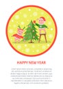 Happy New Year Pig Image Family with Tree Vector Royalty Free Stock Photo