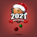 Happy new year 2021. Ping-pong ball in santa hat Royalty Free Stock Photo