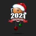 Happy new year 2021. Ping-pong ball in santa hat Royalty Free Stock Photo