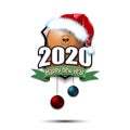 Happy new year 2020 and ping-pong ball in santa hat Royalty Free Stock Photo