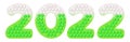 Happy New Year popit trendy fidget toys - numbers 2022 in green and white colors. Christmas anti stress colorful pop it