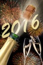 Happy new year 2016 with popping champagne Royalty Free Stock Photo