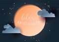 Happy New Year in portuguese Feliz Ano Novo handwritten lettering calligraphy. Moon, clouds and stars handdrawn. Vector