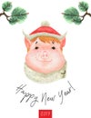 Happy New Year postcard Girl Teen Piggy 2019