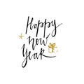 Happy new year postcard template. Modern lettering isolated on white background. Christmas card concept. Handwritten modern brush Royalty Free Stock Photo