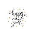 Happy new year postcard template. Modern lettering isolated on white background. Christmas card concept. Handwritten modern brush Royalty Free Stock Photo