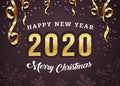 Happy new year postcard vector template. December holiday greeting card, postcard design with merry christmas Royalty Free Stock Photo