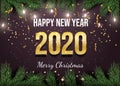 Happy new year postcard vector template. Merry christmas greeting card, traditional holiday banner design. Golden 2020 Royalty Free Stock Photo