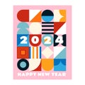 2024 Happy New Year poster. Abstract typography design