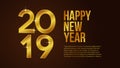 Happy new year poster background template with 3d gold number and dark background. vector illustration