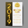 Happy new year poster background template with 3d gold number and flying gold helium. vector illustration