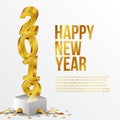 Happy new year poster background template with 3d gold number and gift box open. vector illustration