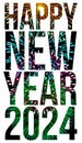 Happy new year 2024 poster with colorful fireworks, isolated white background Royalty Free Stock Photo