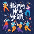 Happy New Year poster with dancing people on party Royalty Free Stock Photo