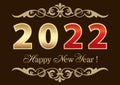 Happy new year 2022 poster on dark background with creative pattern, christmas greeting card. Royalty Free Stock Photo