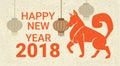 Happy New Year 2018 Poster Dog And Chinese Lanterns Holiday Card With Zodiac Symbol Royalty Free Stock Photo