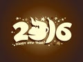 Happy 2016 new year poster with fiery monkey and babana. Royalty Free Stock Photo